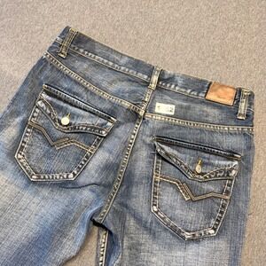 Red Camel Mens Straight Leg Jeans W34 Medium Wash Distressed Flap Pockets